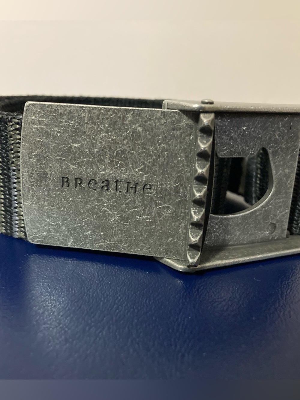 Prana Black Striped Belt with Subtle Gray Text - Picture 4 of 5